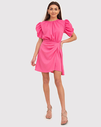 Różowa mini sukienka z bufiastym rękawem i drapowaną spódniczką DA177, AX Paris