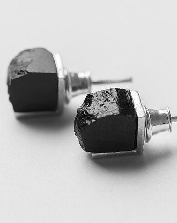 Kolczyki kwadraty -srebro+węgiel, Pracownia BroKat