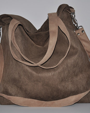 Torba hobo XXL - brąz, beż, PRACOWNIA 166