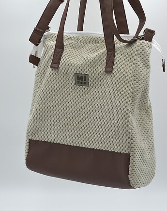 Torba shopperka A4, beż brąz, miękka tkanina+ekoskóra, MISHIN Bags&More