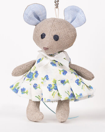 Myszka Zuzia XS lniana boho maskotka brelok, LuluLino