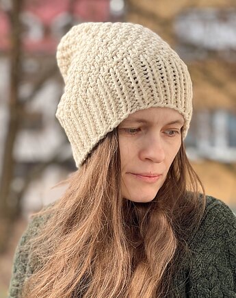 Czapka z wełny owczej i alpaki Purga ecru, Made by Jaga