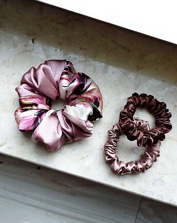 Róż i kolor - zestaw jedwabnych scrunchie, BARLA