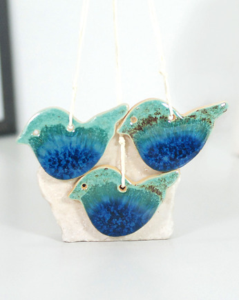 Turkusowe ptaszki - ozdoby ceramiczne do powieszenia, 10FingersArt
