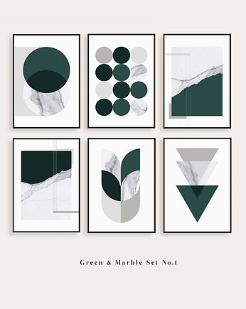 Marble zestaw nr 1 - sześć plakatów z butelkową zielenią, OKAZJE - Prezent na Wesele