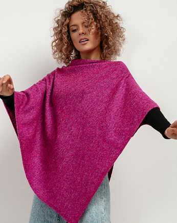 Ponczo z dzianiny swetrowej, T419, one size, fuksja, TESSITA
