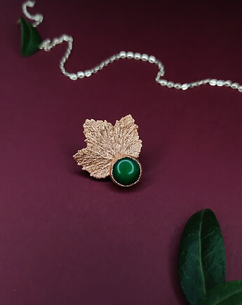 Broszka Liść Porzeczki z Jadeitem- obfitość i radość, Cuprum Pracownia Miedzi