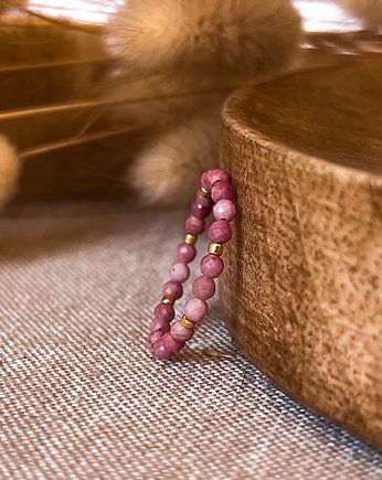 Pierścionek elastyczny różowy rodonit, Martellie Jewellery