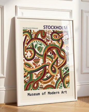 PLAKAT dekoracyjny folkowa sztuka skandynawska mid century, black dot studio