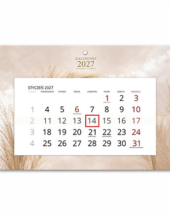 Kalendarz Ścienny Pojedynczy 2027 Minimal Pampas A4, Planerum