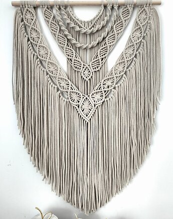 Beżowa Makrama na Ścianę XL STONE Duża Ozdoba Boho 70x100 cm, Pracownia Wardin