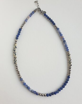 Naszyjnik choker NEO lapis lazuli, jaspis niebieski, dalmatyński, hematyt, modesign