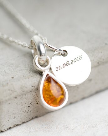 Elegancki Naszyjnik z Koniakowym Bursztynem w Kształcie Łzy, Srebro 925, Amber Charm