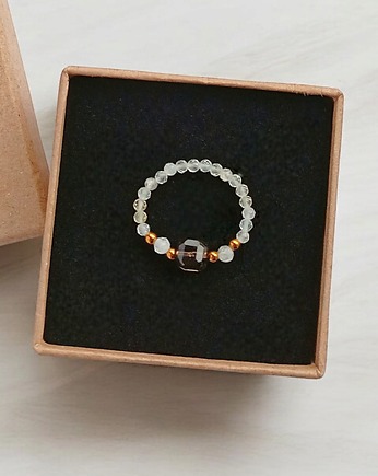 Pierścionek DOBROBYT - amulet - cytryn, kwarc dymny, kryształ górski, kaktusia