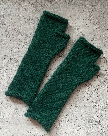 Mitenki z wełny owczej i lamy butelkowa zieleń, Made by Jaga