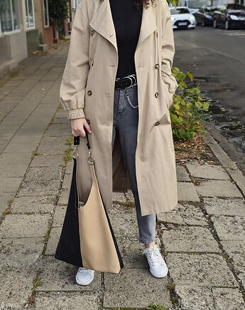 Beżowo czarna torba ze skóry, modeMania