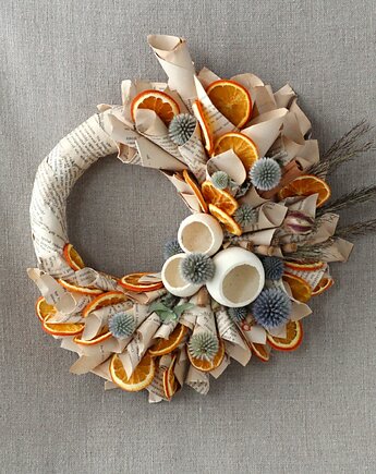 Wianek książkowo- pomarańczowy 30cm, Rondo Kwiatowe