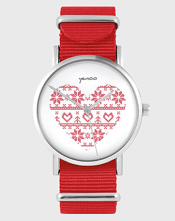 Zegarek - Serce skandynawskie - czerwony, nato, OSOBY - Prezent dla teścia