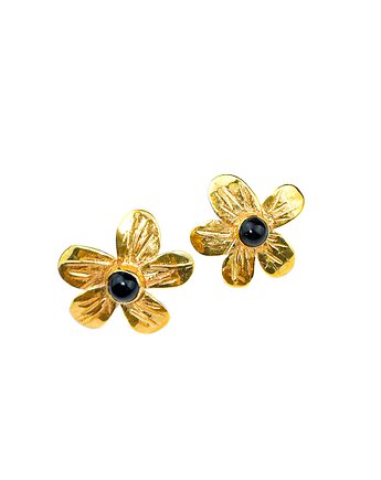 Kolczyki sztyfty duże kwiaty z onyksami, Bijoux by Marzena Bylicka