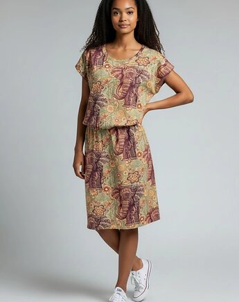 Sukienka boho ze słoniami Auri Lili unikat jersey bawełniany L 40, Auri Lili
