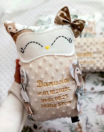 Poduszka dekoracyjna SÓWKA SOWA imię dziecka metryczka PREZENT, Atelier Liliputki