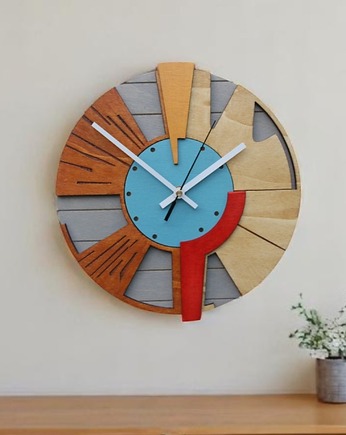 Drewniany Zegar Ścienny  DużyGeometryczny  /48cm  - Cichy Mechanizm, Clock Wood Studio