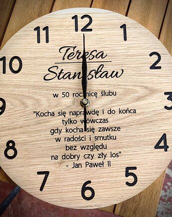 Zegar ścienny z grawerem NA ZAMÓWIENIE, Drewniane dodatki