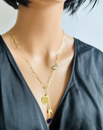 Naszyjnik KWIAT ZMYSŁOWOŚCI z ametystem i topazem, na szerokim łańcuszku, Anemon Atelier