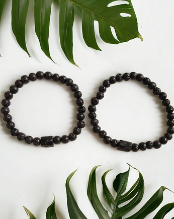 KOMPLET dla PARY - czarny turmalin & lawa - ochrona, kaktusia