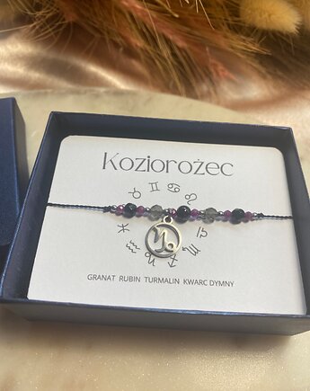 Bransoletka na jedwabnej nici kamienie naturalne Zodiak Koziorożec, la liva art