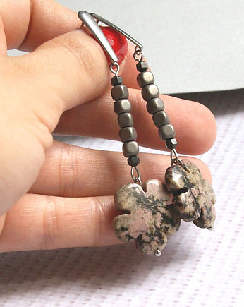 UNIKATOWE kolczyki : rodonit : kwiatki, kaktusia