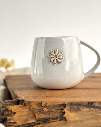 Kubek Beczułka ręcznie robiony 320 ml - Biała stokrotka, Ceramika Tyka
