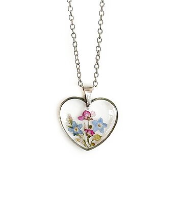 Naszyjnik serce z kwiatami w żywicy, Colie