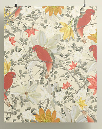 Plakat - 40x50 cm - Kwiaty i Ptaki - kolaż, Natalia Polasik