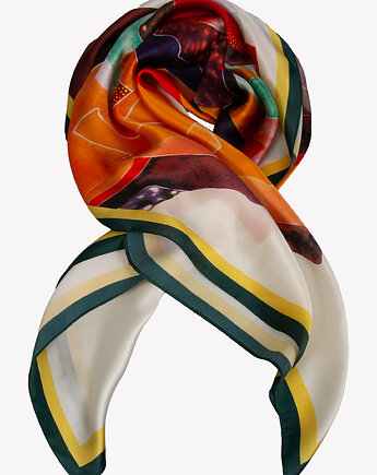 Apaszka jedwabna z zieloną obwódką i abstrakcyjnym wzorem, ALLORA BE UNIQUE