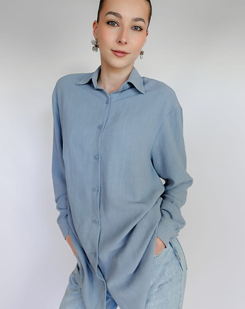Lniano-wiskozowa lejąca koszula, ALISA, niebieska, Yanowska