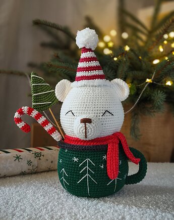 Niedźwiedź polarny w kubku, Dekoracja świąteczna, Prezent na święta, EcoToysByNastya
