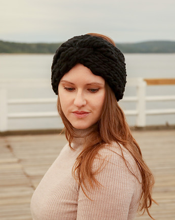 Czarna opaska  z grubej wełny peruwiańskiej, Holy Alpaca Knit