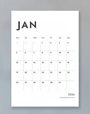 Karty kalendarza 2026 A3 ENG, Nostalgia Prints