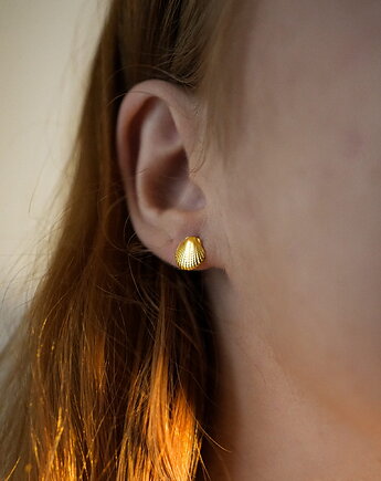 Kolczyki WAVE muszelki sztyfty srebro pozłacane, LEO jwlr