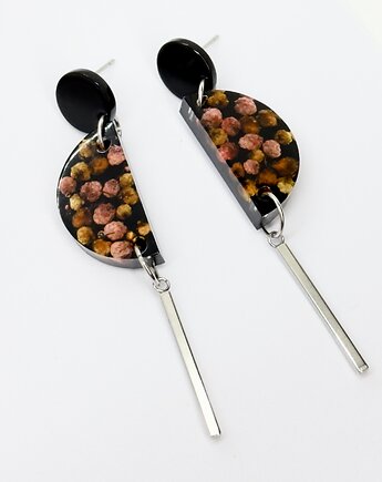 Czarne kolczyki, kolczyki z czerwonymi i żółtymi kwiatami, The spoon of honey