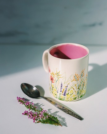 Ceramiczny kubek z uchem ŁĄKA - 220 ml, Naturalnie, Z Gliny