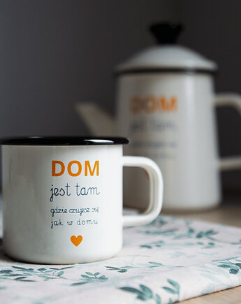 Kubek emaliowany kremowy z napisem dom, DODUMU