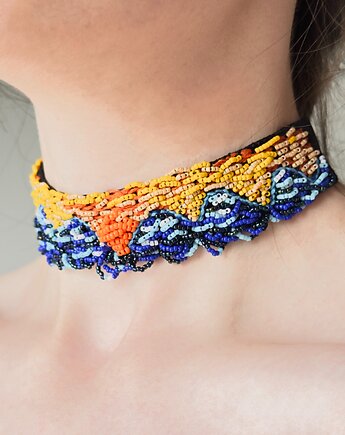 Haftowany choker, choker z koralików, aksamitny choker, The spoon of honey