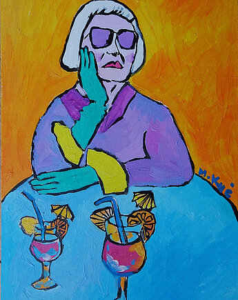 Obraz  fowizm dama babcia z kielichem, alice oil on canvas