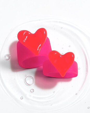 Pierścionek x2 : RAZEM TANIEJ! pierścionki z żywicy : HEART : fluo, kaktusia