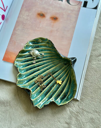 Ceramiczna muszla na biżuterię zieleń, Makatka Polka Ceramiczna