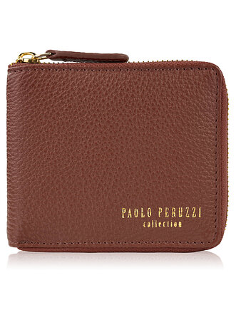 Portfel damski skórzany mały brązowy poziomy z ochroną RFID KV-04-BR, Paolo Peruzzi