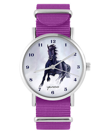 Zegarek - Czarny koń, cyfry - amarant, nylonowy, yenoo