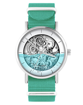Zegarek - Steampunk wodny - turkusowy, nylonowy, yenoo